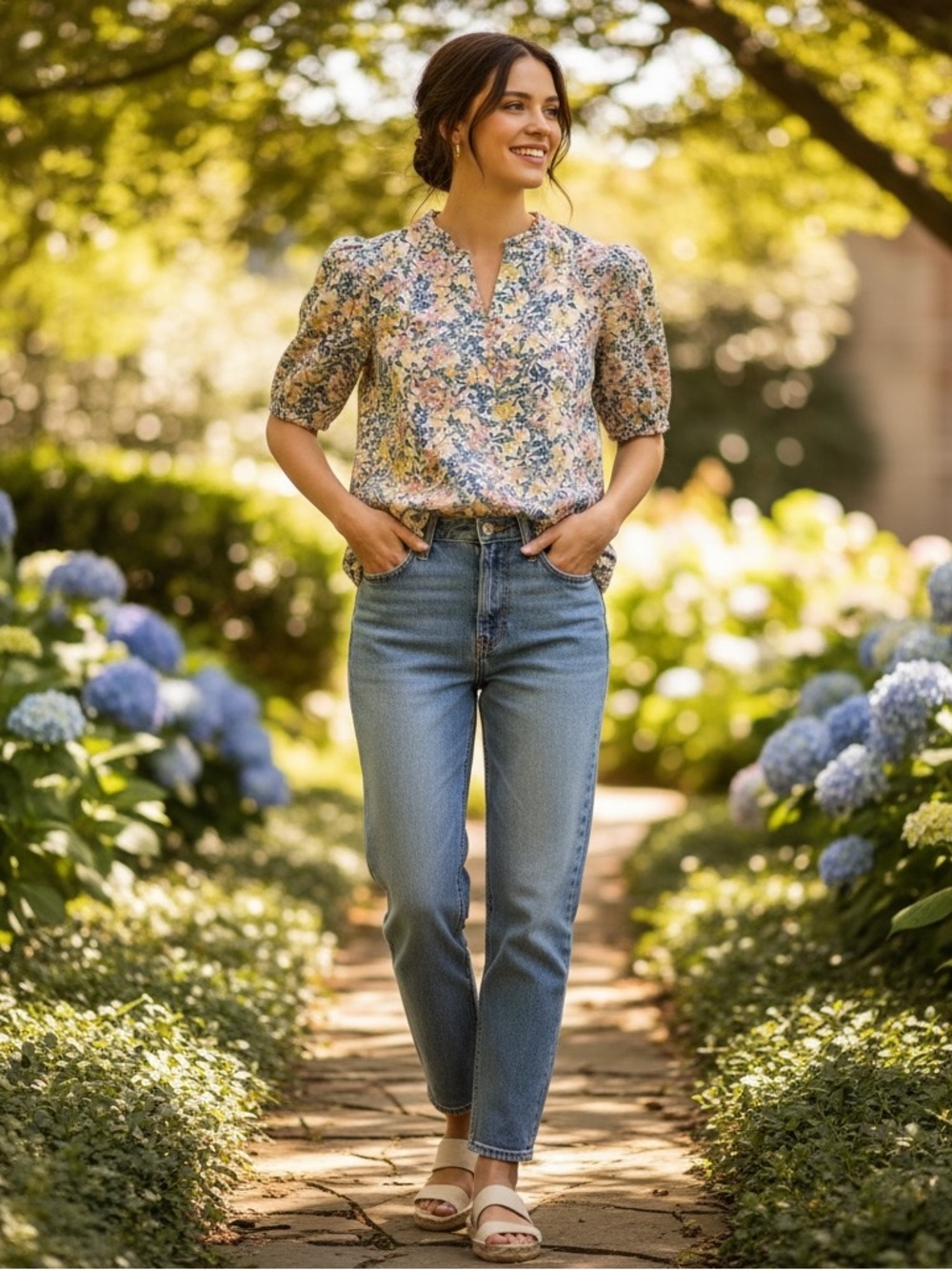 MELLODAY Floral Button-Down Blouse